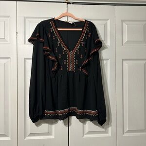 Savanna Jane Black Blouse with Colorful Embroidery